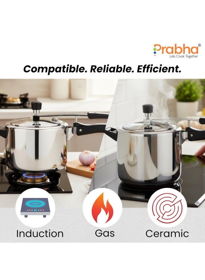 Prabha Stainless Steel Pressure Cooker Inner Lid 5 Litre | Tri-Ply Prochef Non Toxic Cookers | Kitchen Cookware Pots & Pans | ISI Certified Fast & Safe Healthy Cooking | Gas & Induction - Image 2