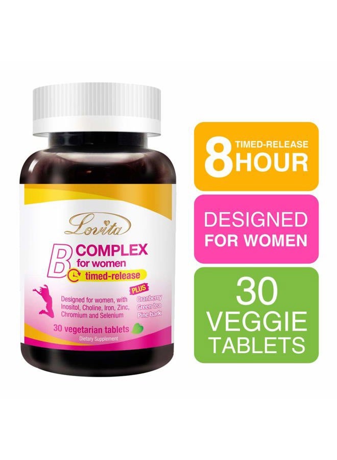 Lovita High Potent Vitamin B Complex for Women, Timed Release, All B Vitamins with Iron, Vitamin C, Cranberry, Pine Bark, Green Tea for Energy, 30 Vegetarian Tablets (Pack of 3) - Image 2