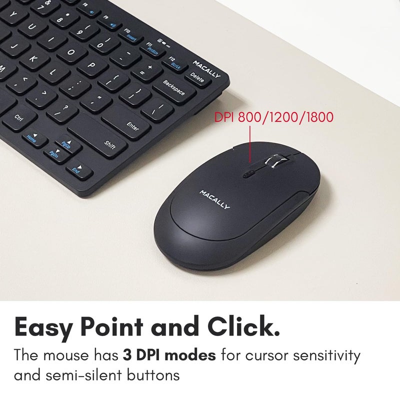 Macally Small Wireless Keyboard and Mouse Combo - Quiet Productivity Duo - 2.4G Wireless Keyboard Mouse for PC - 78 Key Mini Keyboard and Mouse with Slim Body, Click Buttons, and 3 DPI Modes - Image 5