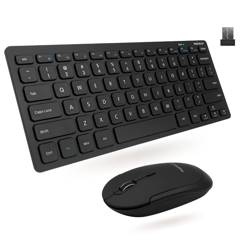 Macally Small Wireless Keyboard and Mouse Combo - Quiet Productivity Duo - 2.4G Wireless Keyboard Mouse for PC - 78 Key Mini Keyboard and Mouse with Slim Body, Click Buttons, and 3 DPI Modes - Image 1