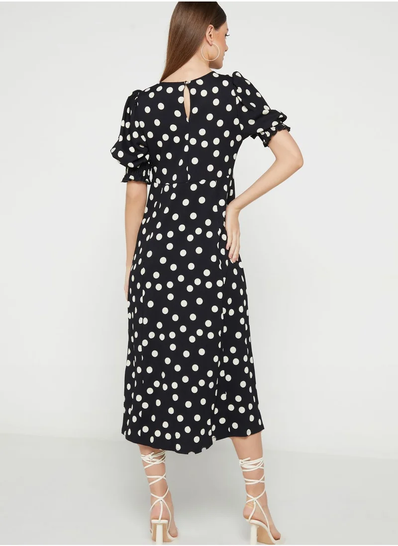 Wallis Petite Puff Sleeve Printed Dress