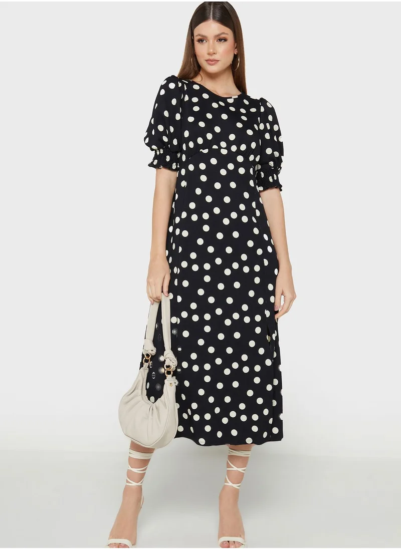 Wallis Petite Puff Sleeve Printed Dress