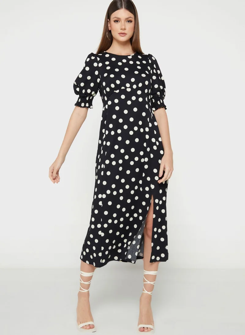 Wallis Petite Puff Sleeve Printed Dress
