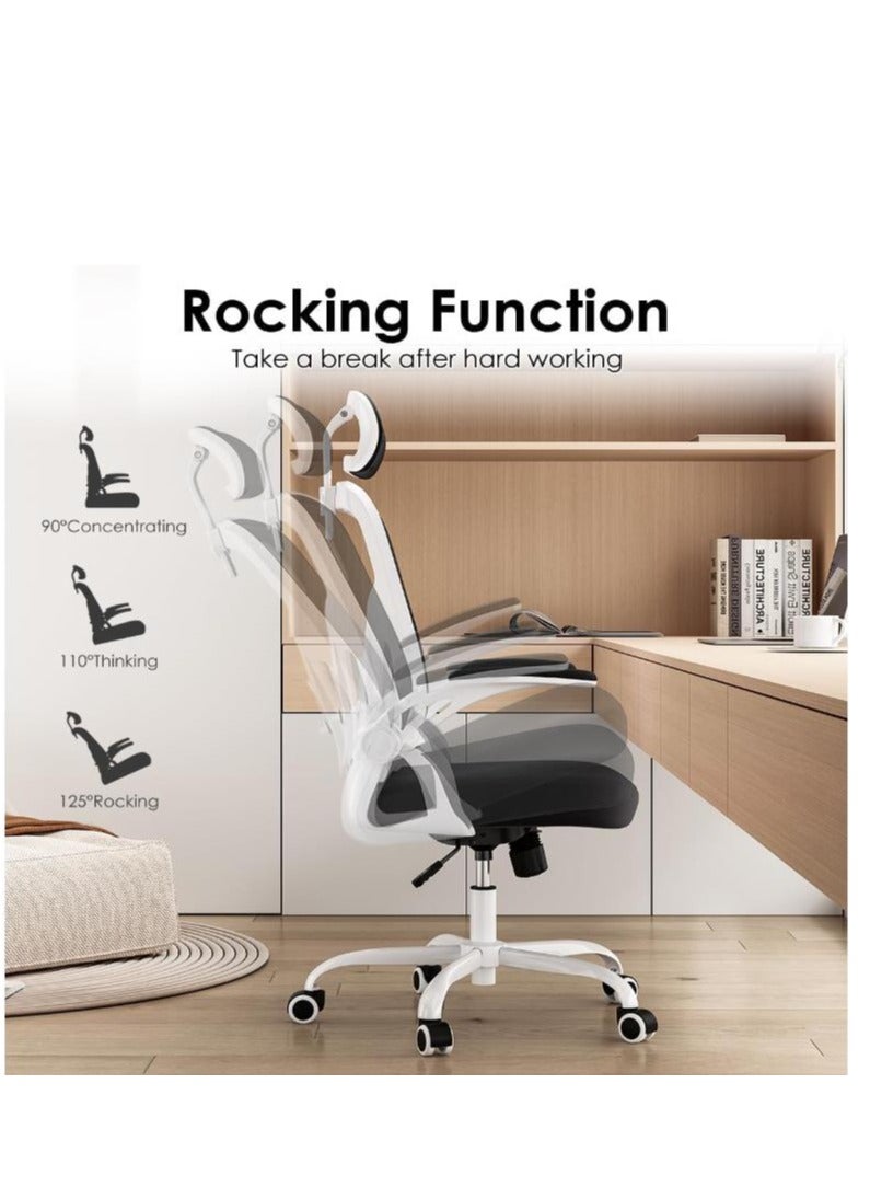 Golden Ergonomic Office Chair, Mesh Office Chair with 3D Headrest, High Back Office Chair with Coat Hanger, Tilt Function, Lumbar Support Office Chair for Home Office (Black) - Image 5