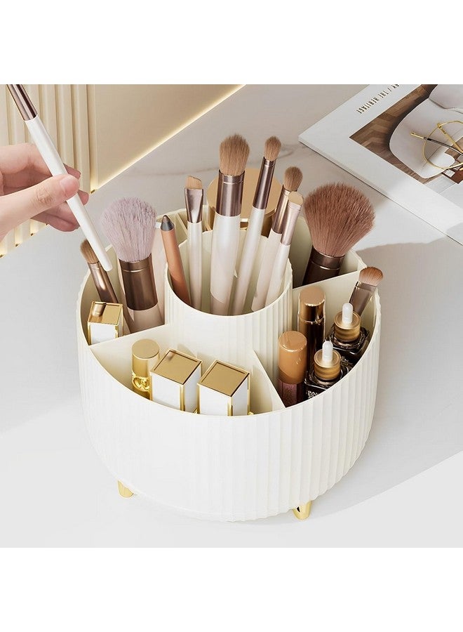 House of Quirk Makeup Brush Holder Organizer, 360° Rotating Cosmetics Makeup Brush Organizer,5 Slot Make Up Brushes Cup For Desktop Organizer (White) - Image 1