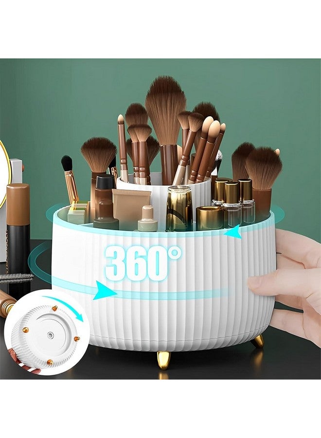 House of Quirk Makeup Brush Holder Organizer, 360° Rotating Cosmetics Makeup Brush Organizer,5 Slot Make Up Brushes Cup For Desktop Organizer (White) - Image 2