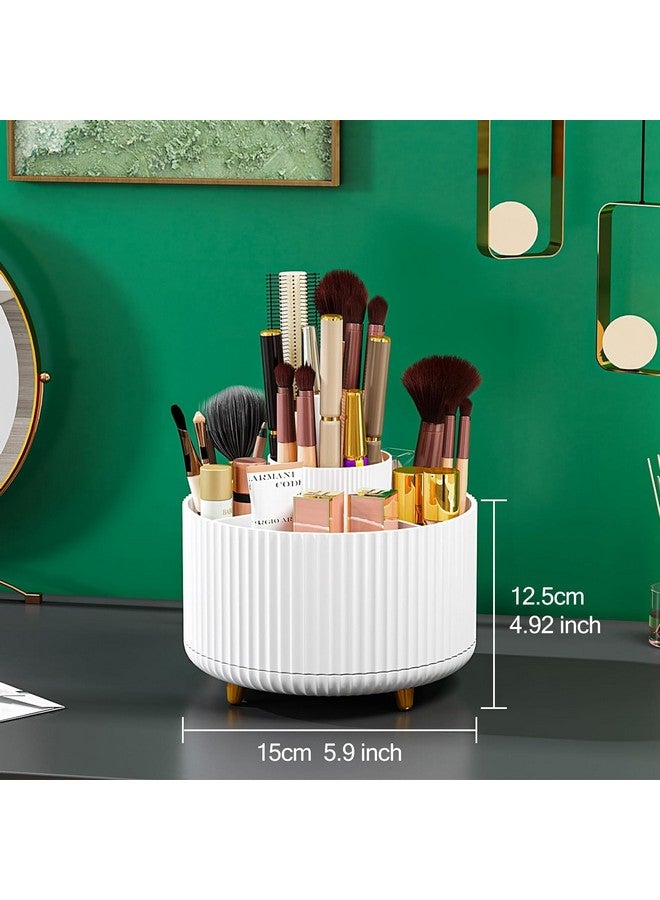 House of Quirk Makeup Brush Holder Organizer, 360° Rotating Cosmetics Makeup Brush Organizer,5 Slot Make Up Brushes Cup For Desktop Organizer (White) - Image 4