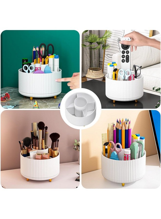 House of Quirk Makeup Brush Holder Organizer, 360° Rotating Cosmetics Makeup Brush Organizer,5 Slot Make Up Brushes Cup For Desktop Organizer (White) - Image 5