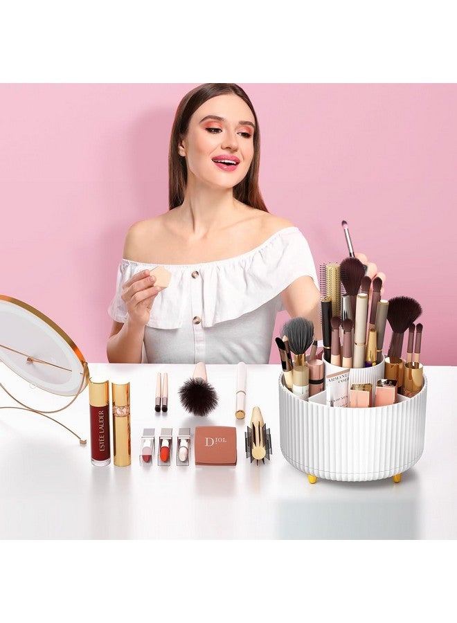 House of Quirk Makeup Brush Holder Organizer, 360° Rotating Cosmetics Makeup Brush Organizer,5 Slot Make Up Brushes Cup For Desktop Organizer (White) - Image 3