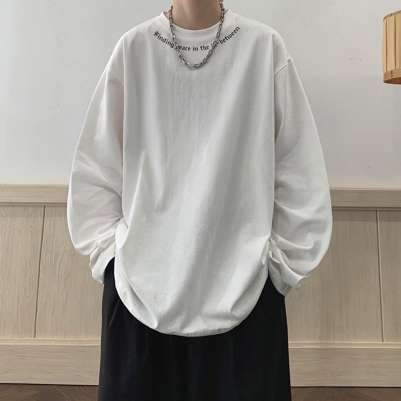 Letter Printed Long-Sleeved T-Shirt Men'S Spring Fashionable Loose Inner Clothes Trendy Brand Heavy Base Shirt For Teenagers - Image 3