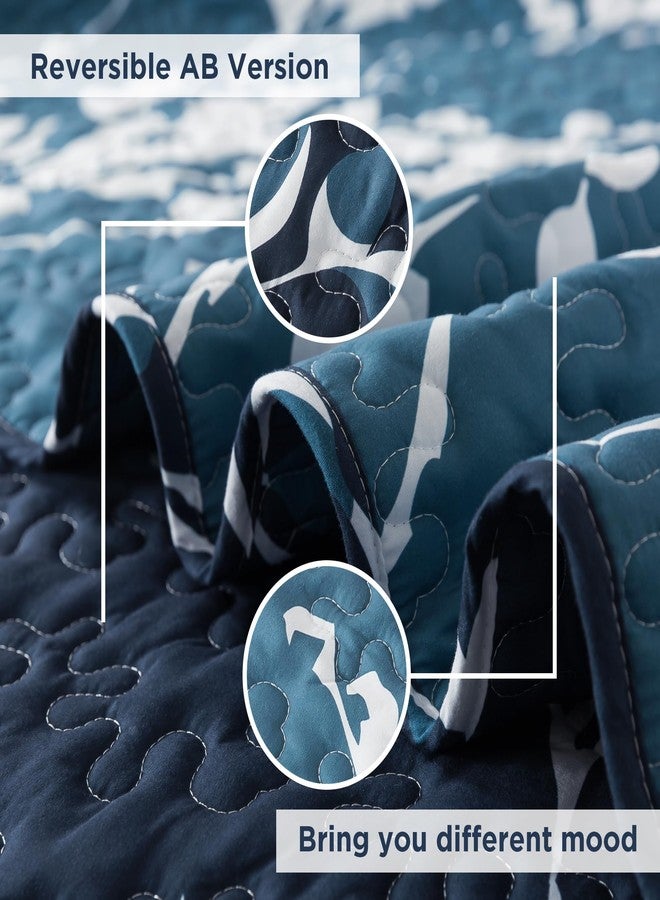 Andency Navy Quilt Queen Size (96x90 Inch), 3 Pieces Floral Lightweight Bedspread, Microfiber Reversible Flower Quilted Coverlet with 2 Pillowcases for Men Women - Image 5