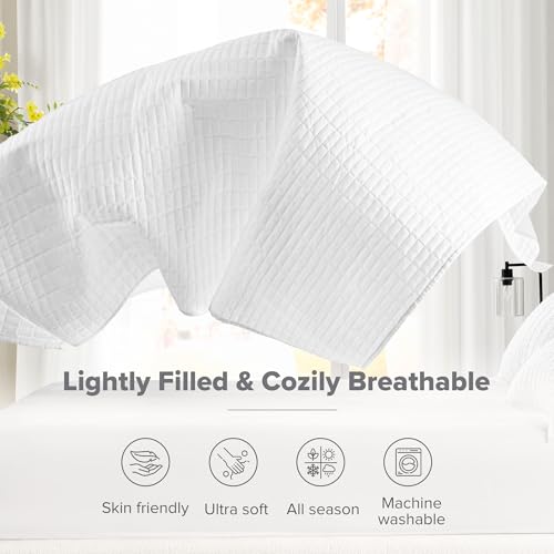 Comfort Spaces طقم لحاف كينا من كومفورت سبيس - تصميم خياطة مزدوجة الجوانب، بطانية صيفية، خفيفة الوزن، ناعمة، طبقة سرير لجميع الفصول، غطاء متطابق، أبيض، غطاء كامل/ملكة (90"x90") 3 قطع - Image 4
