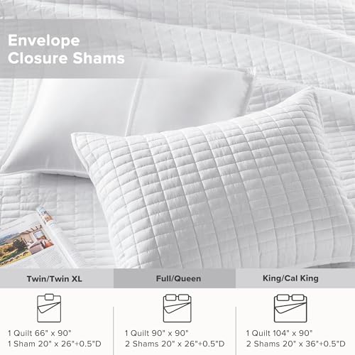 Comfort Spaces طقم لحاف كينا من كومفورت سبيس - تصميم خياطة مزدوجة الجوانب، بطانية صيفية، خفيفة الوزن، ناعمة، طبقة سرير لجميع الفصول، غطاء متطابق، أبيض، غطاء كامل/ملكة (90"x90") 3 قطع - Image 5