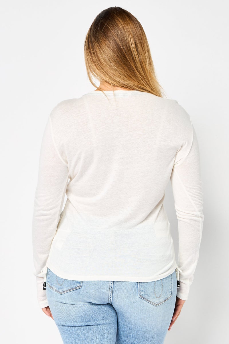 DESIGUAL Women Round Neck Long Sleeves Plain Top, White - Image 4