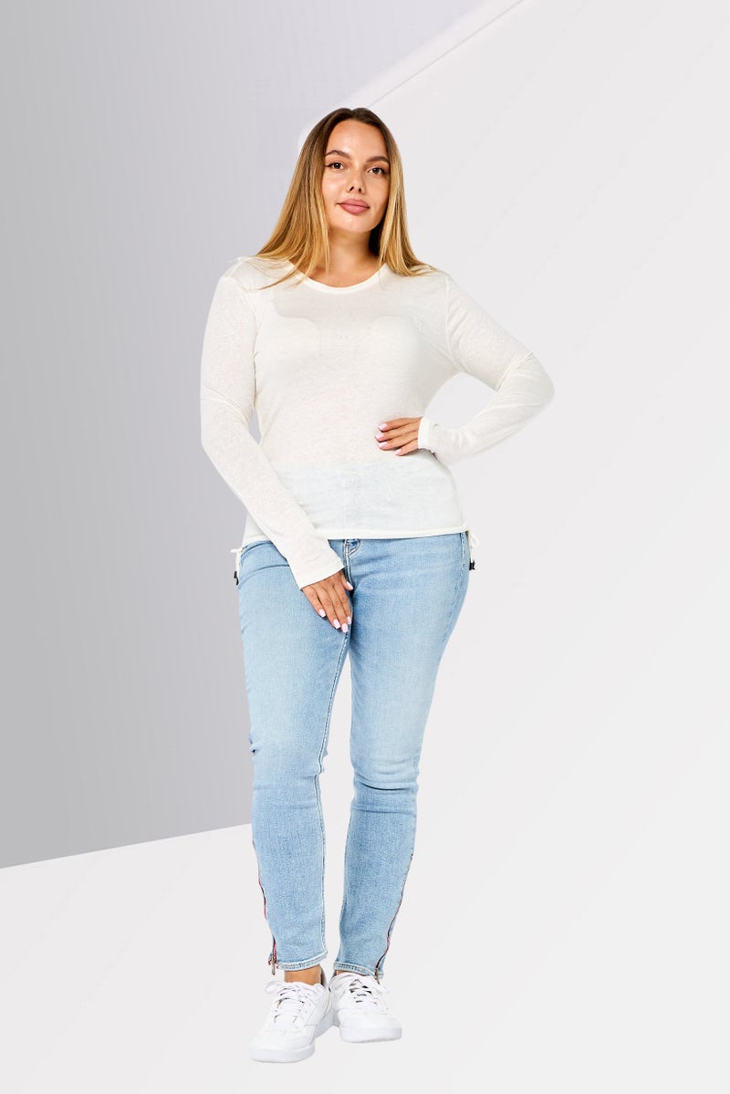 DESIGUAL Women Round Neck Long Sleeves Plain Top, White - Image 2