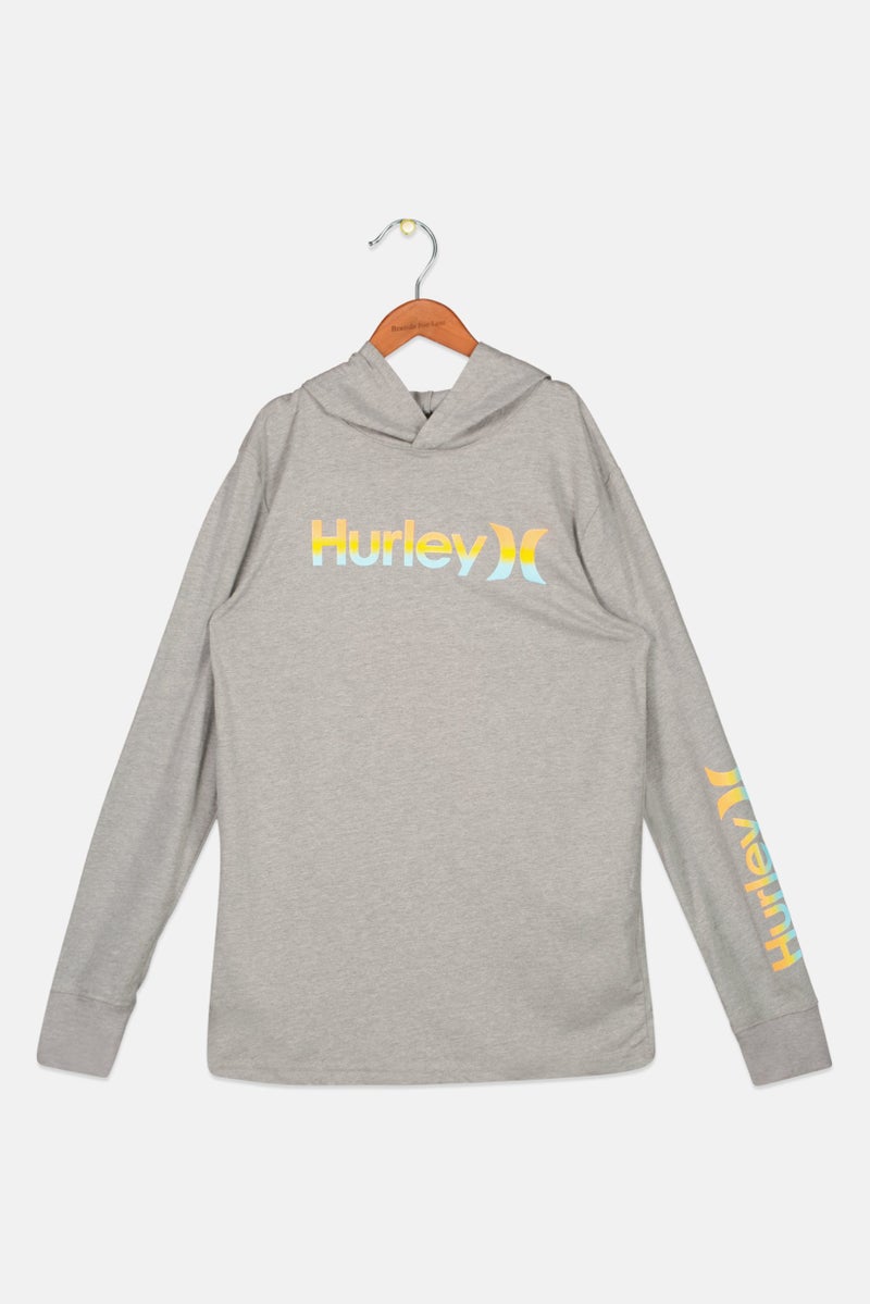 Hurley Kids Boy Hooded Long Sleeves Brand Logo Sweatshirt, Grey - Image 1