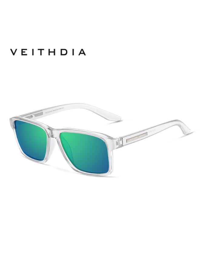 Veithdia Rectangular Sunglasses, Transparent Frame, Green Lenses, Modern Casual Style - Image 1