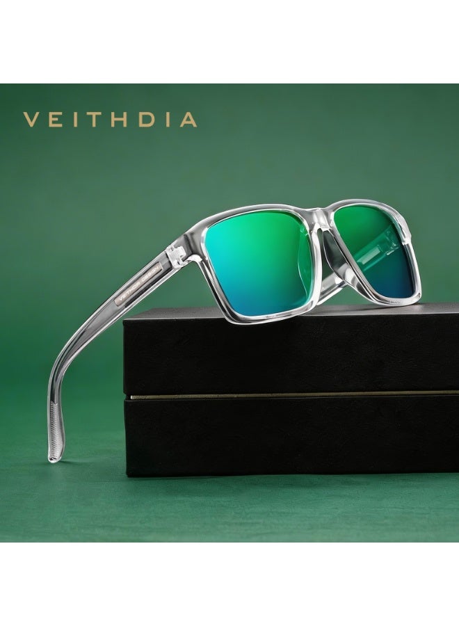 Veithdia Rectangular Sunglasses, Transparent Frame, Green Lenses, Modern Casual Style - Image 2