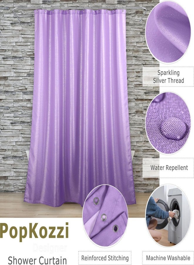 Popkozzi Lavender Glitter Shower Curtain: Light Purple Sparkle Bling Shiny Fabric Shower Curtains for Bathroom - Waterproof Washable Luxury Elegant Fancy Glam Metallic Shimmer Satin Bath Curtain - 72x72 - Image 2