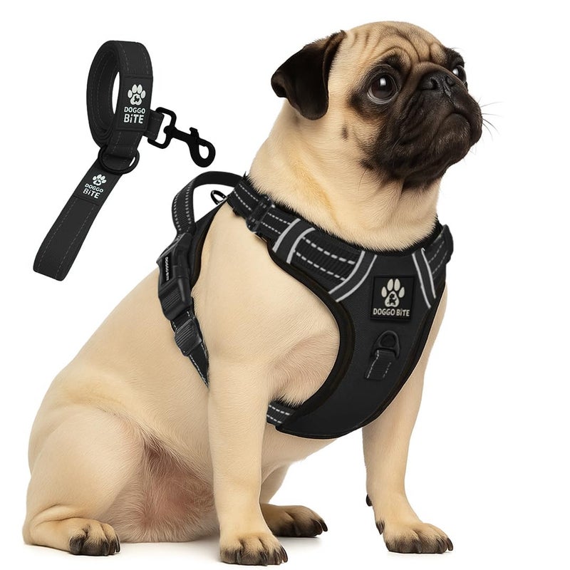 DOGGO BITE Premium Reflective Dog Vest Harness| Soft Breathable| Padded Handle| Adjustable Straps & Luxury Buckle| No-Choke with Free Designer Leash-19mm| Chest (13-22 inch) All Small Breeds 4-13 Kg - Image 1