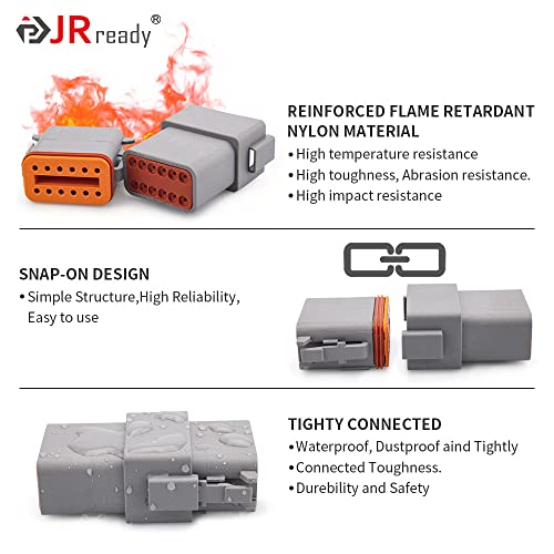 JRready ST6327-12 Deutsch 12 Pin DT Connector Kit, Gray Waterproof DT Connectors 12 Pin(5 Set), Size 16 Stamped Contacts for Truck, Motorcycle, Off-Road Vehicles, Marine, Extreme Sports - Image 3
