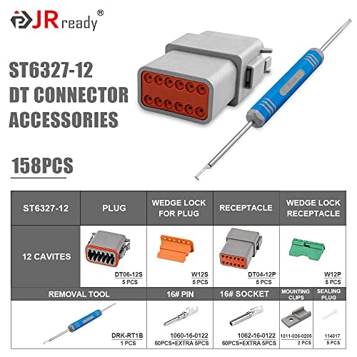 JRready ST6327-12 Deutsch 12 Pin DT Connector Kit, Gray Waterproof DT Connectors 12 Pin(5 Set), Size 16 Stamped Contacts for Truck, Motorcycle, Off-Road Vehicles, Marine, Extreme Sports - Image 2