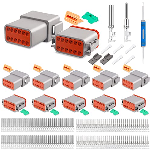 JRready ST6327-12 Deutsch 12 Pin DT Connector Kit, Gray Waterproof DT Connectors 12 Pin(5 Set), Size 16 Stamped Contacts for Truck, Motorcycle, Off-Road Vehicles, Marine, Extreme Sports - Image 1