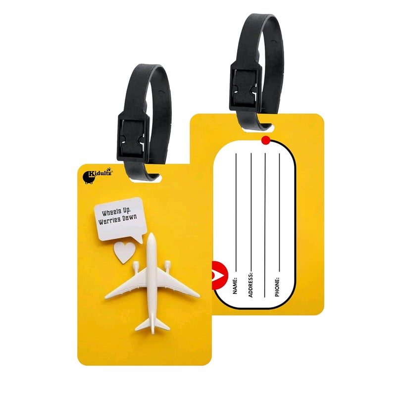 (Set of 10) Synthetic Luggage Tags with Black Strap Loop | Durable, Waterproof, Anti-Break Travel ID Tags for Suitcases, Backpacks, School & Office Bags (Model No.24)