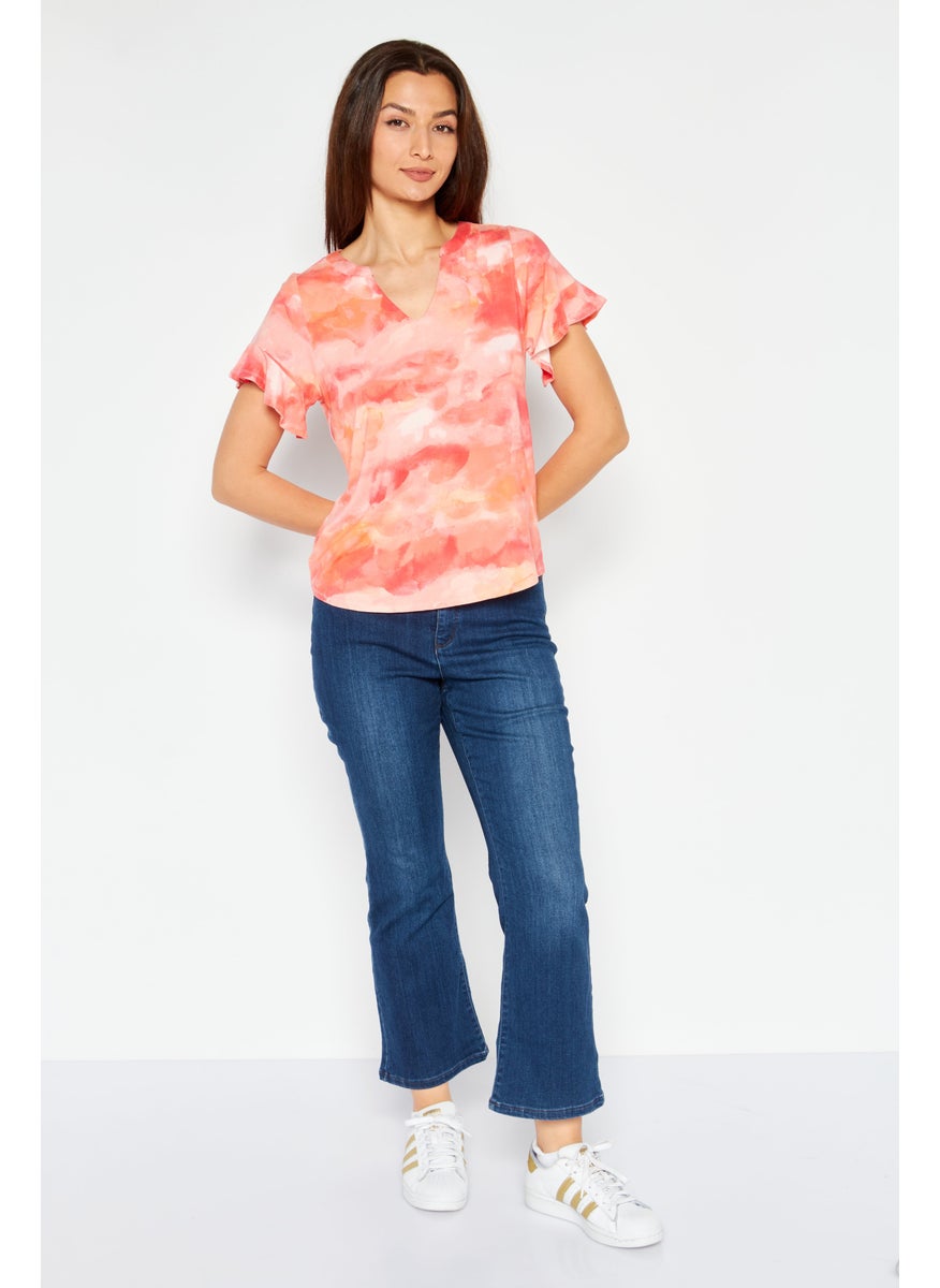 Women Split Neck Flutter Sleeve Tie Dye Top, Coral - pzsku/ZC2AA66C527BD10FE81C3Z/45/_/1731420667/48855d77-af9f-4ec7-8bba-f4aea62b4879