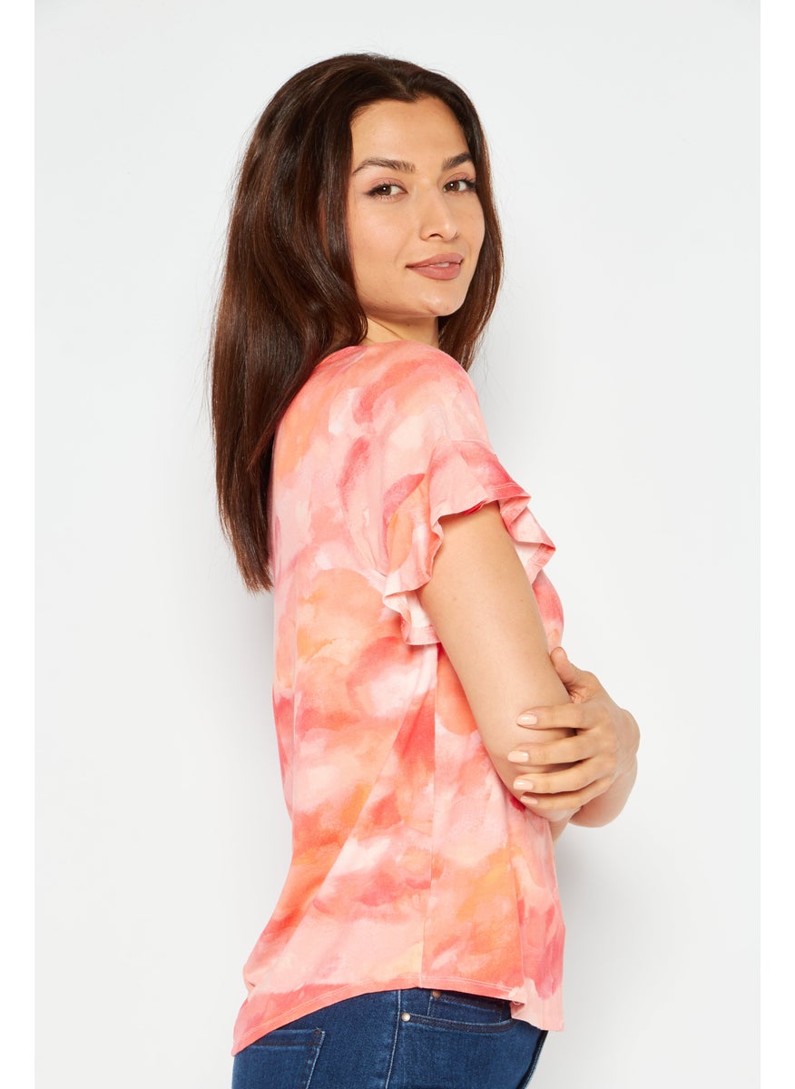 Women Split Neck Flutter Sleeve Tie Dye Top, Coral - pzsku/ZC2AA66C527BD10FE81C3Z/45/_/1731420674/280e085b-309c-46da-8b5c-15e790810d06