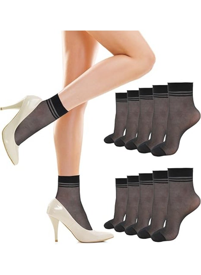 SUNSAR 6pcs Nylon Socks For Women Ankle Short Sheer Socks Thin Cool See Through Calf Silk Socks for Women Girls (Black) - Image 1