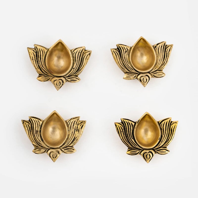 DecorTwist DecorTwist Brass Diya for Puja Lotus Diya Deepak Deepam Oil Lamp for Pooja Room Temple Diwali Decoration Items for Home Decor Puja Articles Brass Gifts Item - Image 2