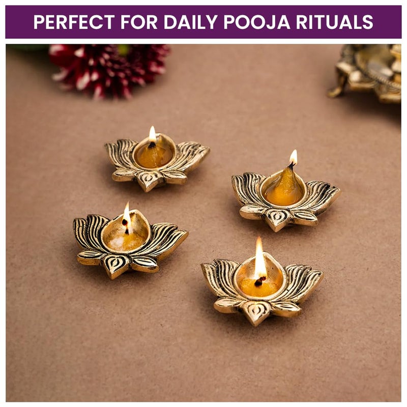 DecorTwist DecorTwist Brass Diya for Puja Lotus Diya Deepak Deepam Oil Lamp for Pooja Room Temple Diwali Decoration Items for Home Decor Puja Articles Brass Gifts Item - Image 5