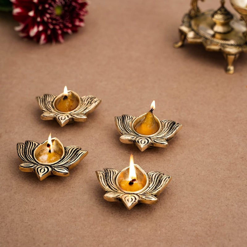 DecorTwist DecorTwist Brass Diya for Puja Lotus Diya Deepak Deepam Oil Lamp for Pooja Room Temple Diwali Decoration Items for Home Decor Puja Articles Brass Gifts Item - Image 1