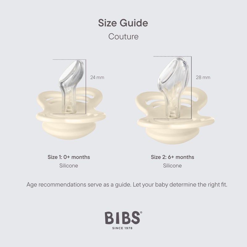 BIBS Pacifiers - Couture Collection | BPA-Free Anatomical Nipple | Silicone | Made in Denmark | Set of 2 Iron/Baby Blue Color Premium Soothers | Size 0-6 Months - Image 2