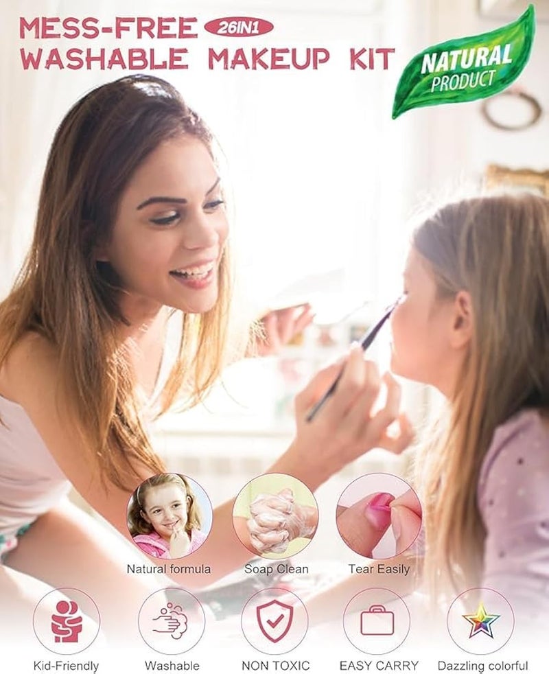Generic Kids Makeup Toys - 28 Pcs Unicorn Washable Toys for Girls, Real Makeup for Kids, Non-Toxic Cosmetics, Age 3-12 - Image 3