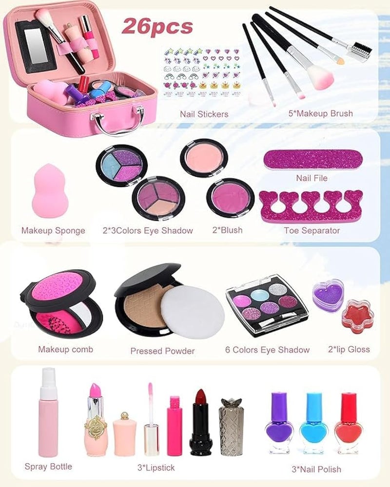 Generic Kids Makeup Toys - 28 Pcs Unicorn Washable Toys for Girls, Real Makeup for Kids, Non-Toxic Cosmetics, Age 3-12 - Image 4