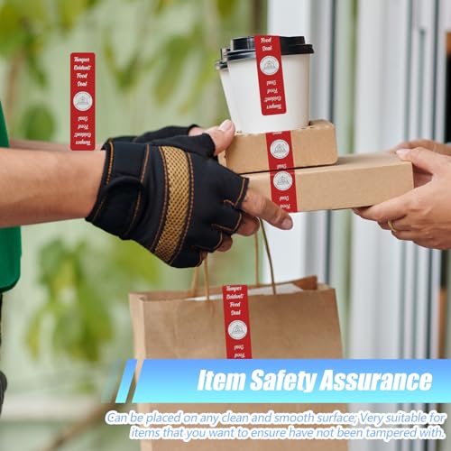 Trandraft 1000 Pieces Tamper Evident Stickers for Food Delivery 1.5 x 6 Inches Red Tamper Seal Proof Tape Safe Labels Sealed for Freshness Drink Food Container Pizza Boxes (Red) - Image 2