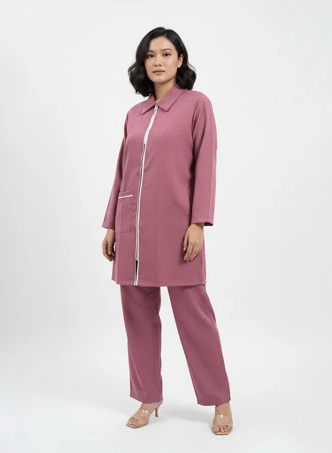HAWRAA ABAYA Women's Work Uniform Set – Long Sleeve Tunic and Pants – Pink