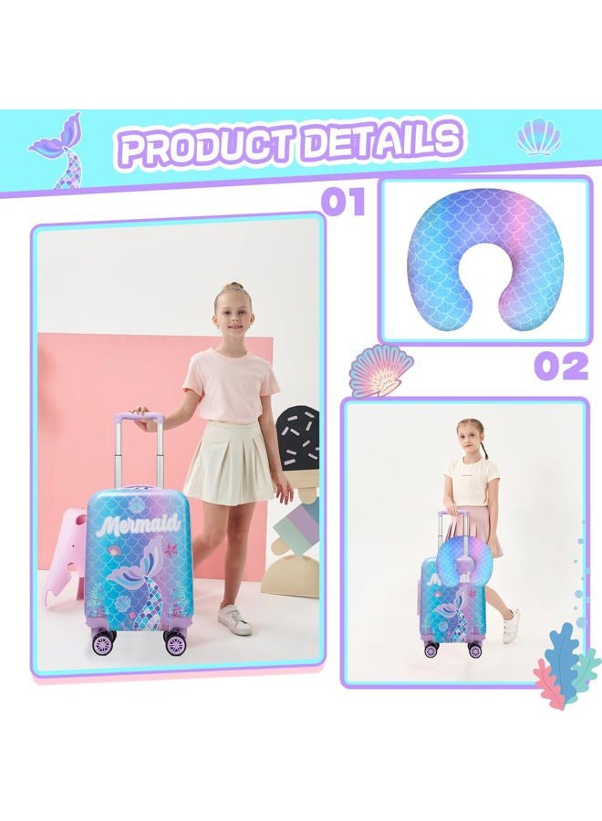 Inprof Cute Mermaid Kid's Luggage Set 2 Piece 16” Hardside Luggage with Spinner Wheels Girls Travel Rolling Luggage Carry On Airline Approved - Image 3