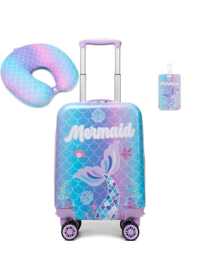 Inprof Cute Mermaid Kid's Luggage Set 2 Piece 16” Hardside Luggage with Spinner Wheels Girls Travel Rolling Luggage Carry On Airline Approved - Image 1