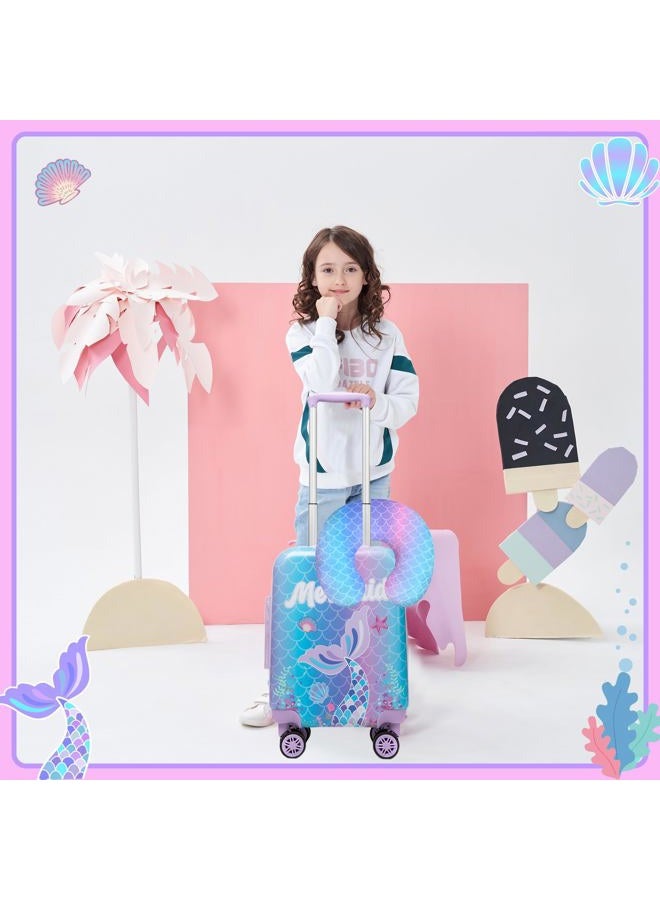 Inprof Cute Mermaid Kid's Luggage Set 2 Piece 16” Hardside Luggage with Spinner Wheels Girls Travel Rolling Luggage Carry On Airline Approved - Image 4