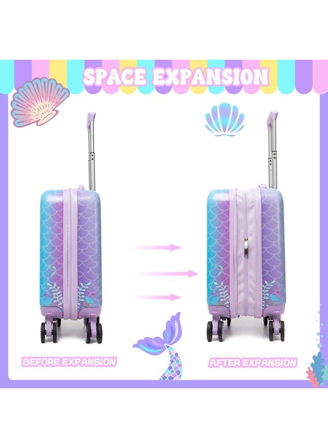 Inprof Cute Mermaid Kid's Luggage Set 2 Piece 16” Hardside Luggage with Spinner Wheels Girls Travel Rolling Luggage Carry On Airline Approved - Image 5