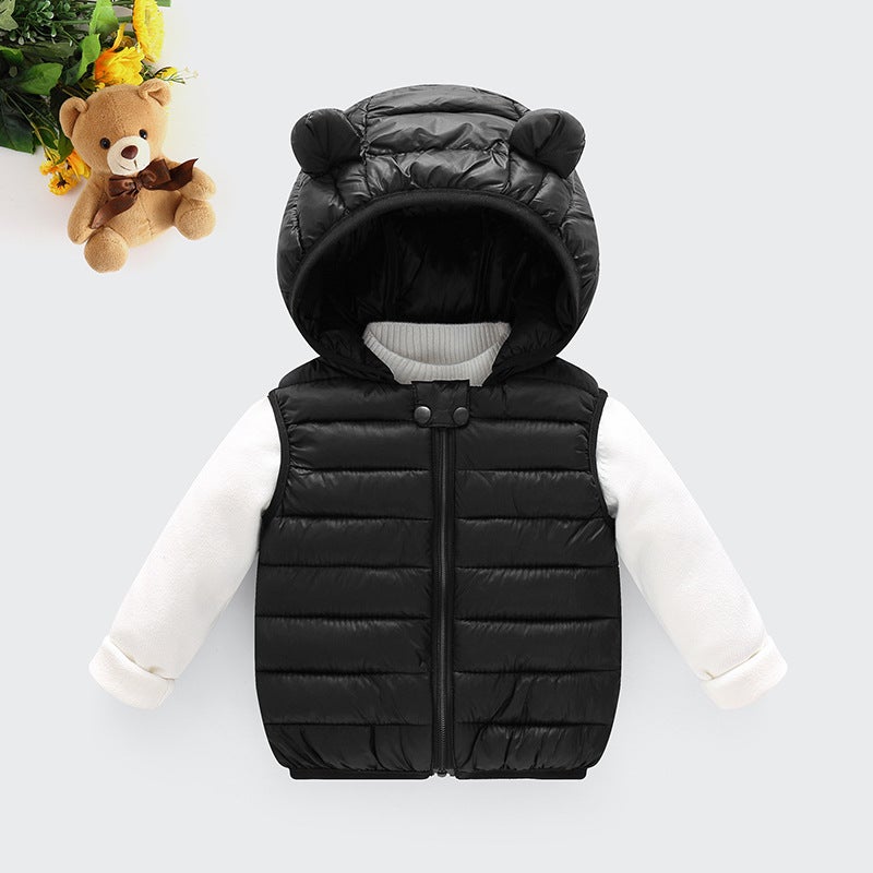 Generic 2020 Kids Padded Vest Cute Hooded Ear Lightweight Black