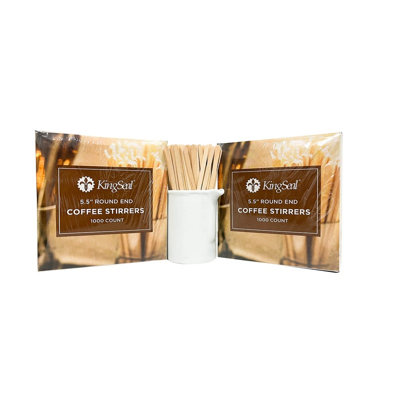 KingSeal 200 Count  KingSeal Natural Birch Wood Coffee Beverage Stirrers Stir Sticks Waxing Sticks 55 Inches Round End Eco Friendly  2 Boxes x 1000 