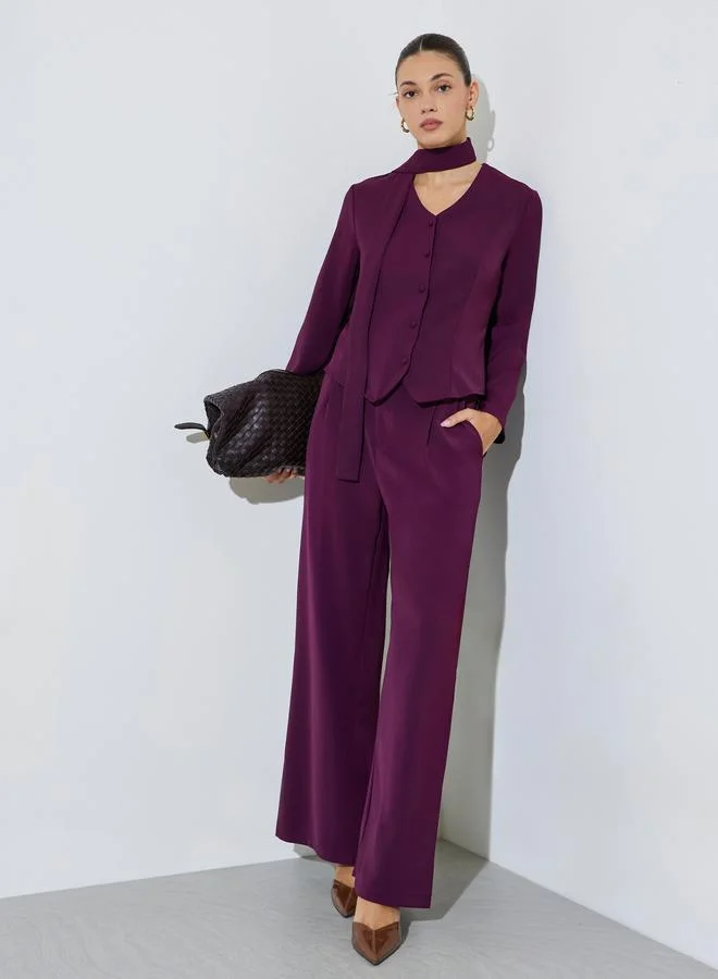 ستايلي Purple Wide Leg Pants with Side Pocket