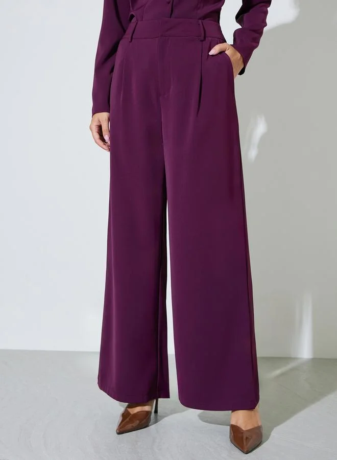 ستايلي Purple Wide Leg Pants with Side Pocket