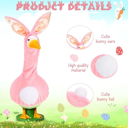 JcHrmers Easter Goose Outfit Porch Goose Bunny Outfits Pink Fluffy Bunny Suit with Ears Goose Clothes Fits 23 Geese Duck Statue for Spring Easter Garden Lawn Yard Patio Outdoor Decor - Image 3