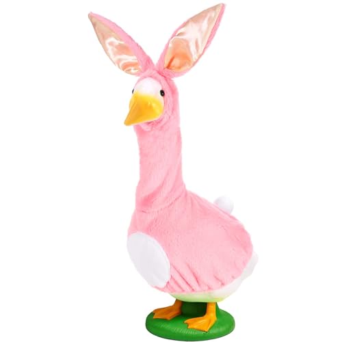 JcHrmers Easter Goose Outfit Porch Goose Bunny Outfits Pink Fluffy Bunny Suit with Ears Goose Clothes Fits 23 Geese Duck Statue for Spring Easter Garden Lawn Yard Patio Outdoor Decor - Image 1