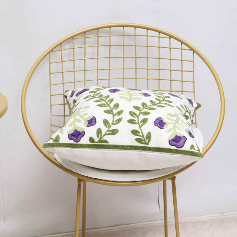Pilmandu Set of 2 Embroidered Decorative Throw Pillow Covers Couch Square Pillowcases Cushion for Bedroom Sofa Farmhouse Decor 18x18 Inch (Purple Floral) - Image 5